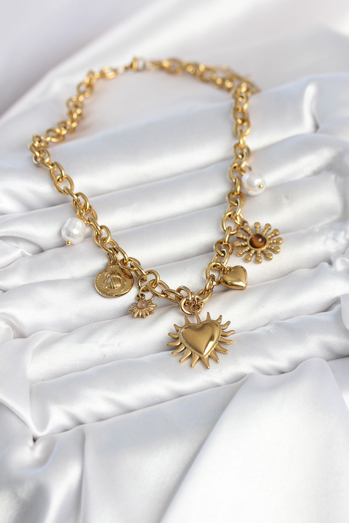 Tegan 316L Çelik Gold Renk Charmlı Model Kadın Kolye TG27BKO11135