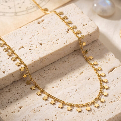 Tegan Gold Renk Yıldız Pul Model 60 cm Kadın Kolye TG27BKO11211