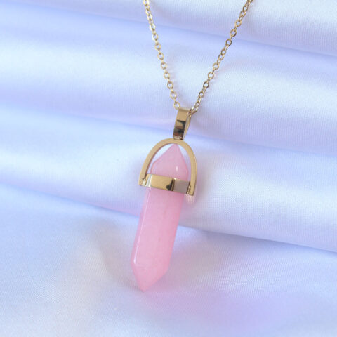 Tegan 316L Çelik Gold Renk Kristal Pembe Taş Model Kadın kolye TG27BKO7472