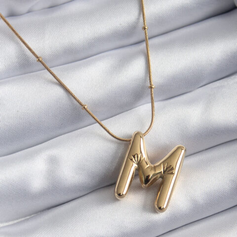 Tegan 316L Çelik Gold Renk Bubble “M” Harf Model Kadın Kolye TG27BKO7944