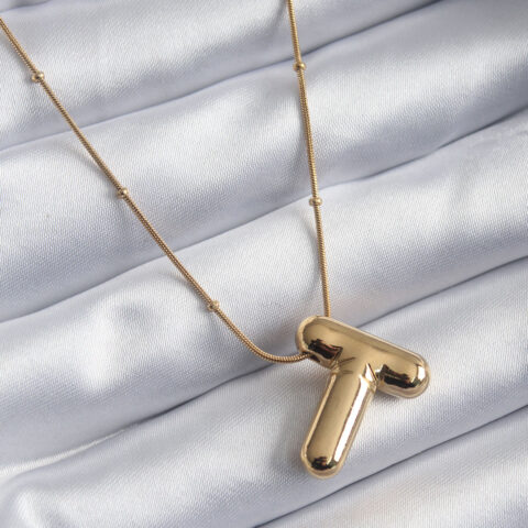 Tegan 316L Çelik Gold Renk Bubble “T” Harf Model Kadın Kolye TG27BKO7955