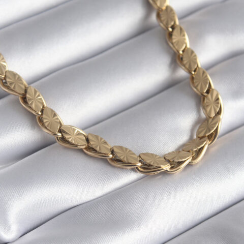 Tegan 316L Çelik Gold Renk Lazer Kesim Arpa Zincir Model Kadın Kolye TG27BKO8285