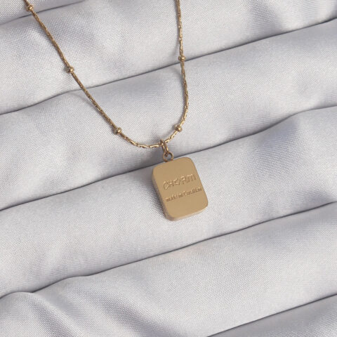 Tegan 316L Çelik Gold Renk Kare Charm Model Kolye TG27BKO8928