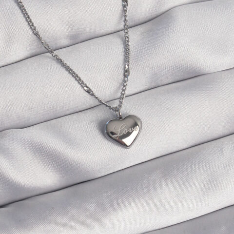 Tegan 316L Çelik Gümüş Renk Kalp Model Love Kolye TG27BKO8932