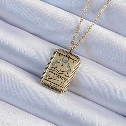 Tegan 316L Çelik Zincir Eskitme Gold Renk Ay Figürlü Tarot Kolye TG27BKO9221