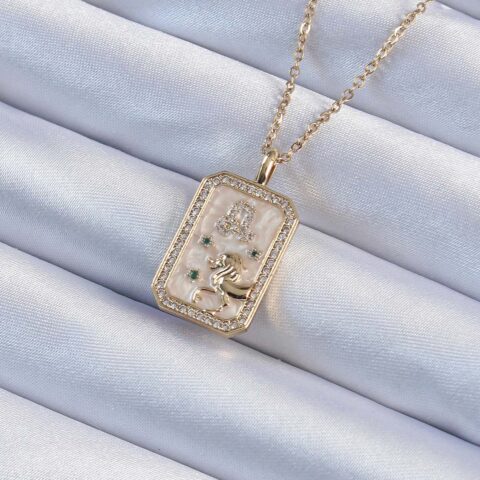 Tegan 316L Çelik Zincir Gold Renk Zirkon Taşlı Aslan Figürlü Tarot Kolye TG27BKO9225
