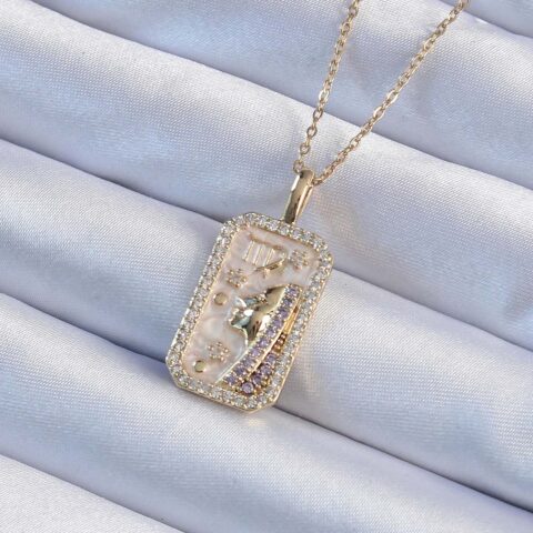 Tegan 316L Çelik Zincir Gold Renk Zirkon Taşlı Yüz Figürlü Tarot Kolye TG27BKO9241