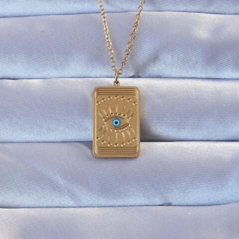 Tegan 316L Çelik Gold Renk İşlemeli Nazarlı Göz Model Vintage Kolye TG27BKO9269