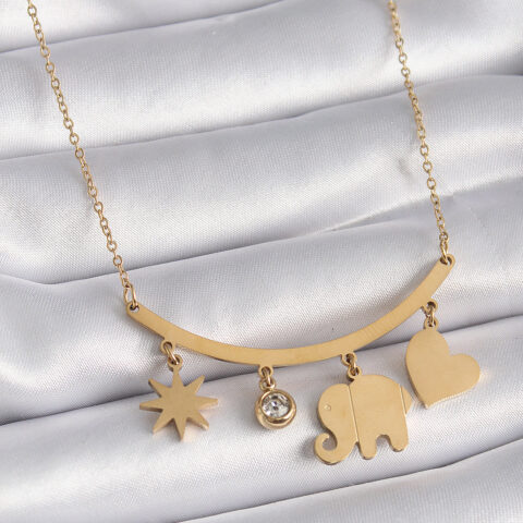 Tegan 316L Çelik Gold Renk Fil Figür Zirkon Taş Detay Kadın Kolye TG27BKO9408