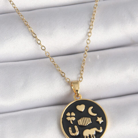 Tegan 316L Çelik Gold Renk Siyah Şans Kolyesi TG27BKO9547