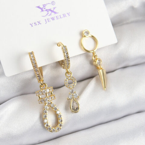 Tegan Pirinç Zİrkon Taşlı Sallantılı Model Gold Renk 3’lü Kadın Küpe TG27BKP10939