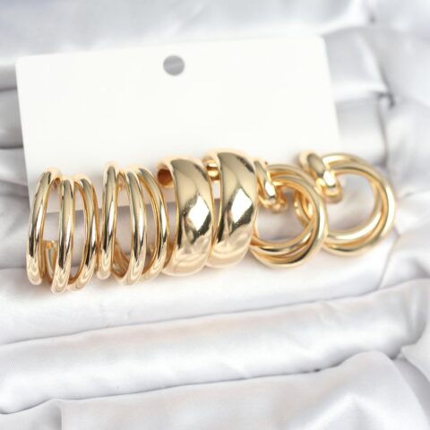 Tegan Pirinç Gold Renk 3 Çift Vintage Kadın Küpe Seti TG27BKP11382