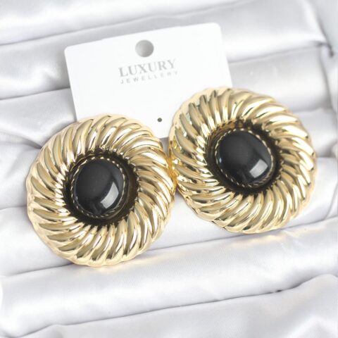 Tegan Pirinç Gold Renk Siyah Boncuklu Vintage Kadın Küpe TG27BKP11388