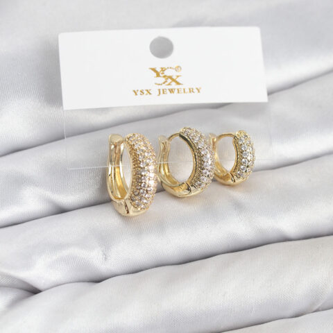 Tegan Pirinç Gold Renk Zirkon Taşlı Halka Model YSX Trio Küpe Seti TG27BKP11570