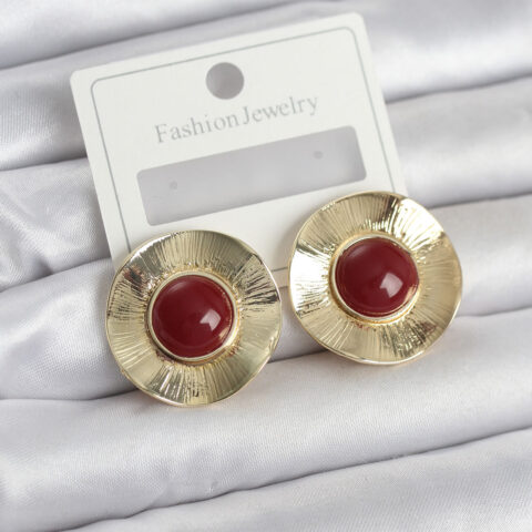Tegan Vintage Model Bordo Gold Renk Pirinç Kadın Küpe TG27BKP11661