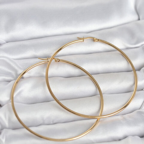 Tegan 316L Çelik Gold Renk 70 mm Kadın Halka Küpe TG27BKP11687