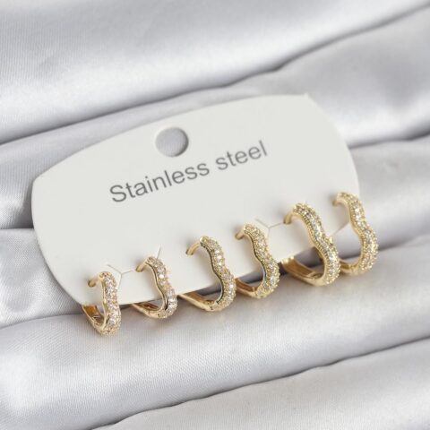 Tegan 316L Çelik Gold Renk 6’lı Set Kalp Form Kadın Küpe TG27BKP11737