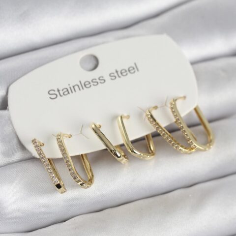 Tegan 316L Çelik Gold Renk 6’lı Set Geometrik Model Kadın Küpe TG27BKP11741