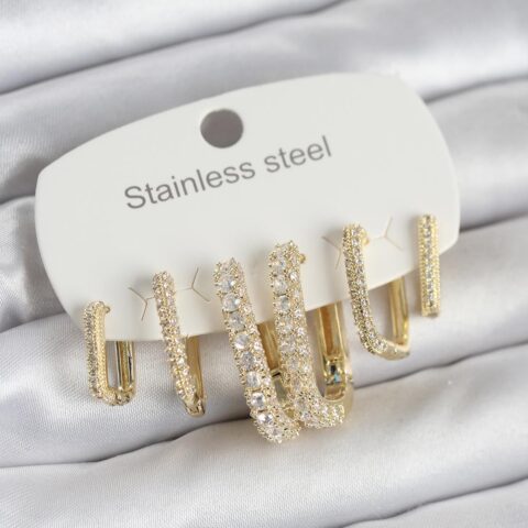 Tegan 316L Çelik Gold Renk 6’lı Set Zirkon Taşlı Kadın Küpe TG27BKP11745