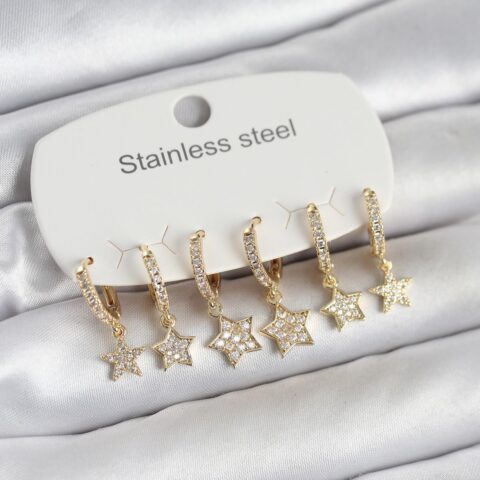 Tegan 316L Çelik Gold Renk 6’lı Set Yıldız Model Kadın Küpe TG27BKP11751