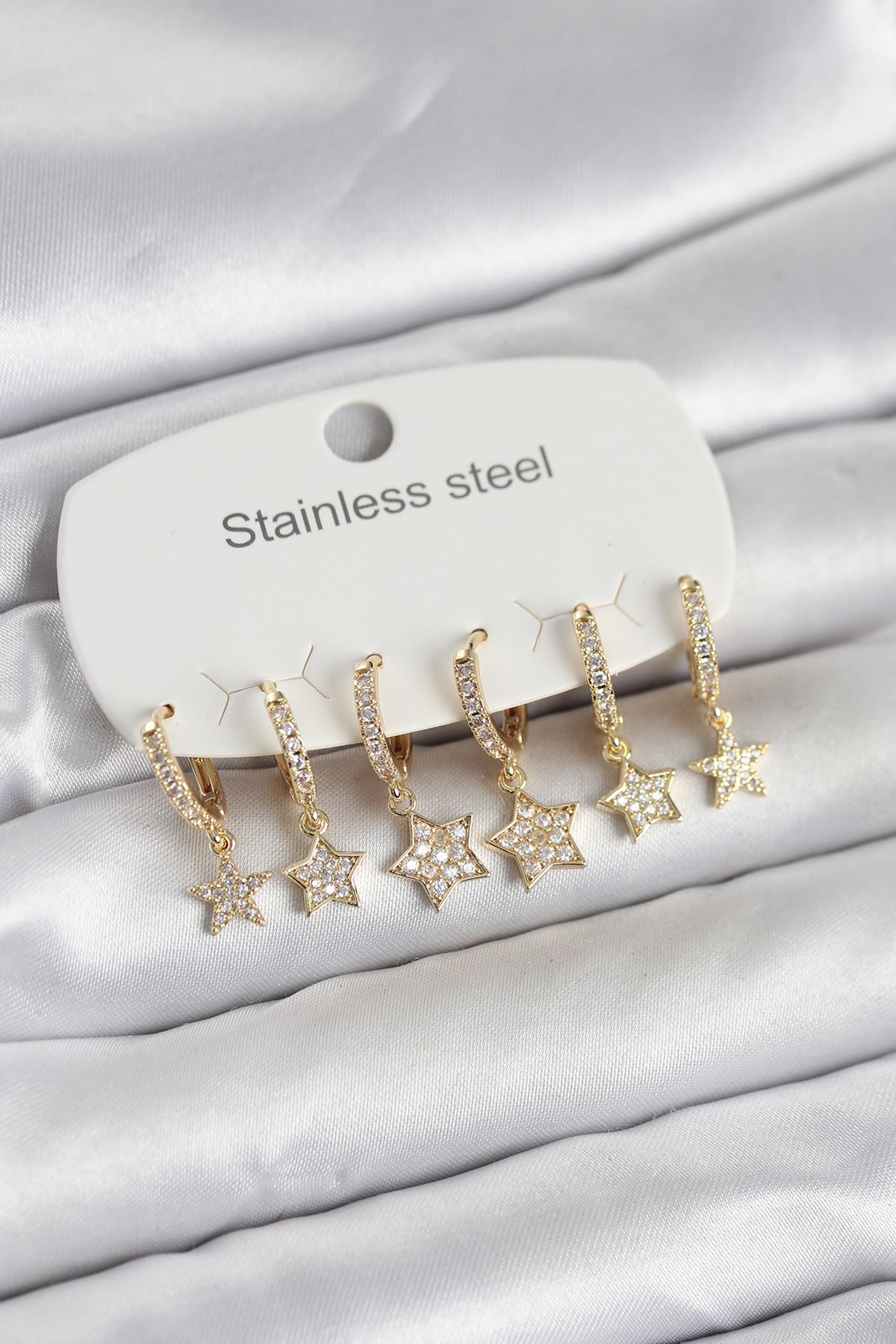 Tegan 316L Çelik Gold Renk 6’lı Set Yıldız Model Kadın Küpe TG27BKP11751