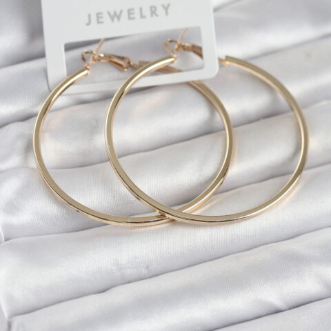 Tegan Gold Renk Pirinç Köşeli Kenar Halka 54 mm Kadın Küpe TG27BKP11767