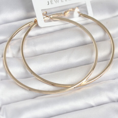 Tegan Gold Renk Pirinç Köşeli Kenar Halka 72 mm Kadın Küpe TG27BKP11769