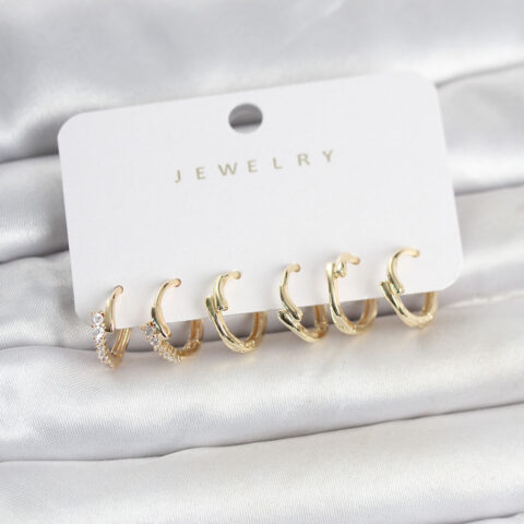 Tegan Pirinç Gold Renk Botega Model Kadın Küpe Seti TG27BKP11784