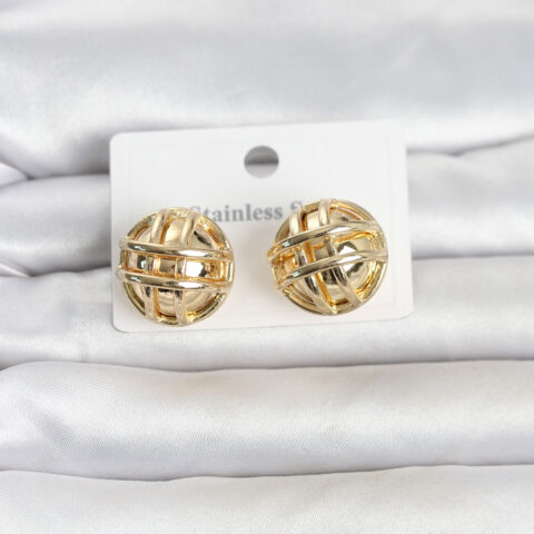 Tegan 316L Çelik Gold Renk Desenli Top Model Kadın Küpe TG27BKP11811