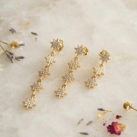 Tegan 3 lü Set Küpe Gold Renk Kutup Yıldızı Detaylı TG27BKP11948