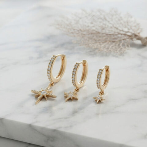 Tegan Gold Renk Kutup Yıldız Model 3 lü Küpe Seti TG27BKP11952