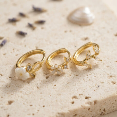 Tegan 3 lü Set Çiçek Model Gold Renk Kadın Küpe TG27BKP11960