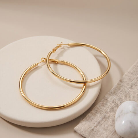 Tegan 316L Çelik Gold Renk 46 mm Halka Küpe TG27BKP12008