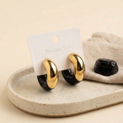 Tegan 316L Çelik Gold Renk Siyah Halka Model Kadın Küpe TG27BKP12033