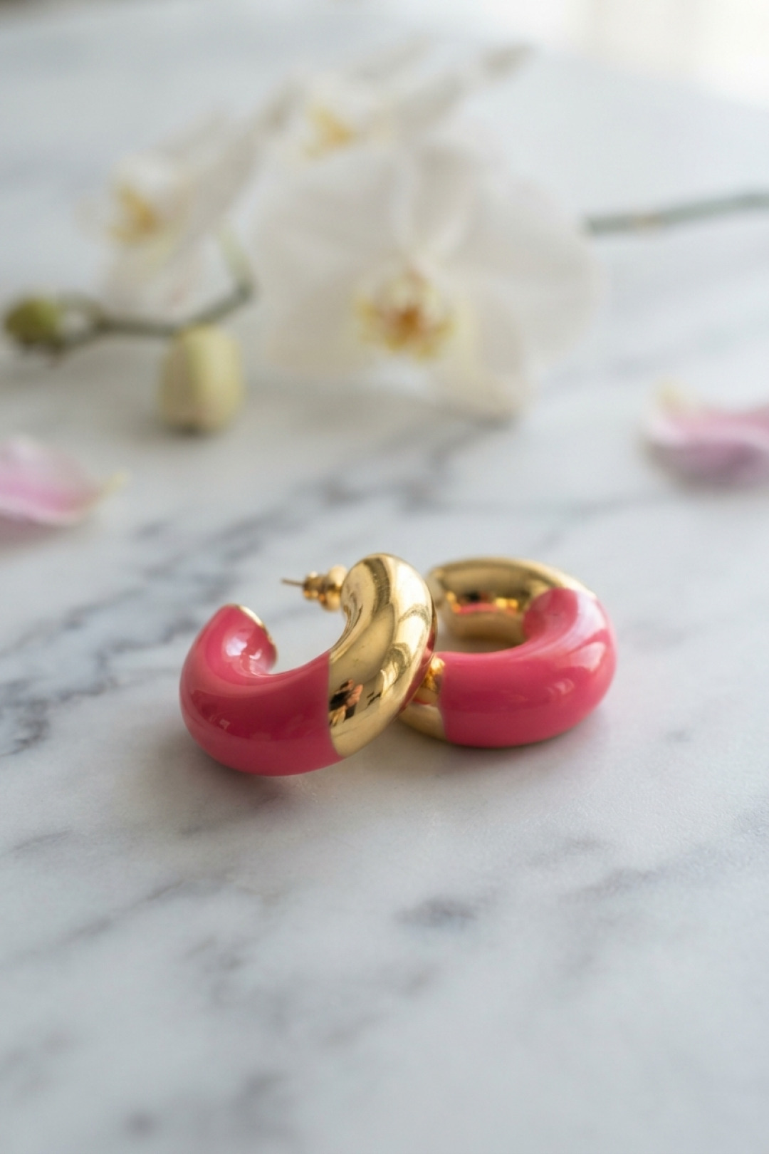 Tegan 316L Çelik Gold Renk Fuşya Halka Model Kadın Küpe TG27BKP12034