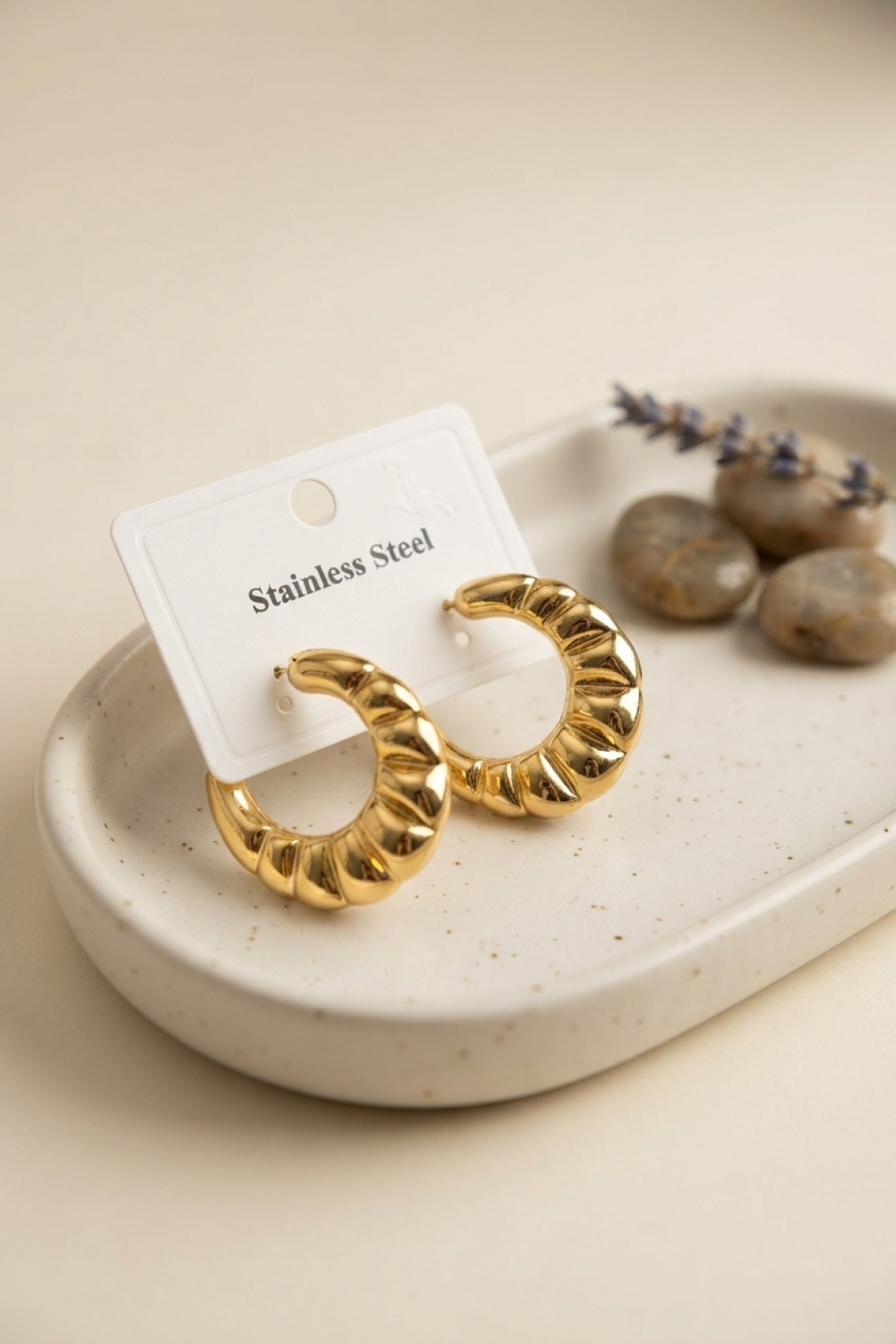 Tegan 316L Çelik Gold Renk Retro Model Kalın Gövdeli Küpe TG27BKP12049