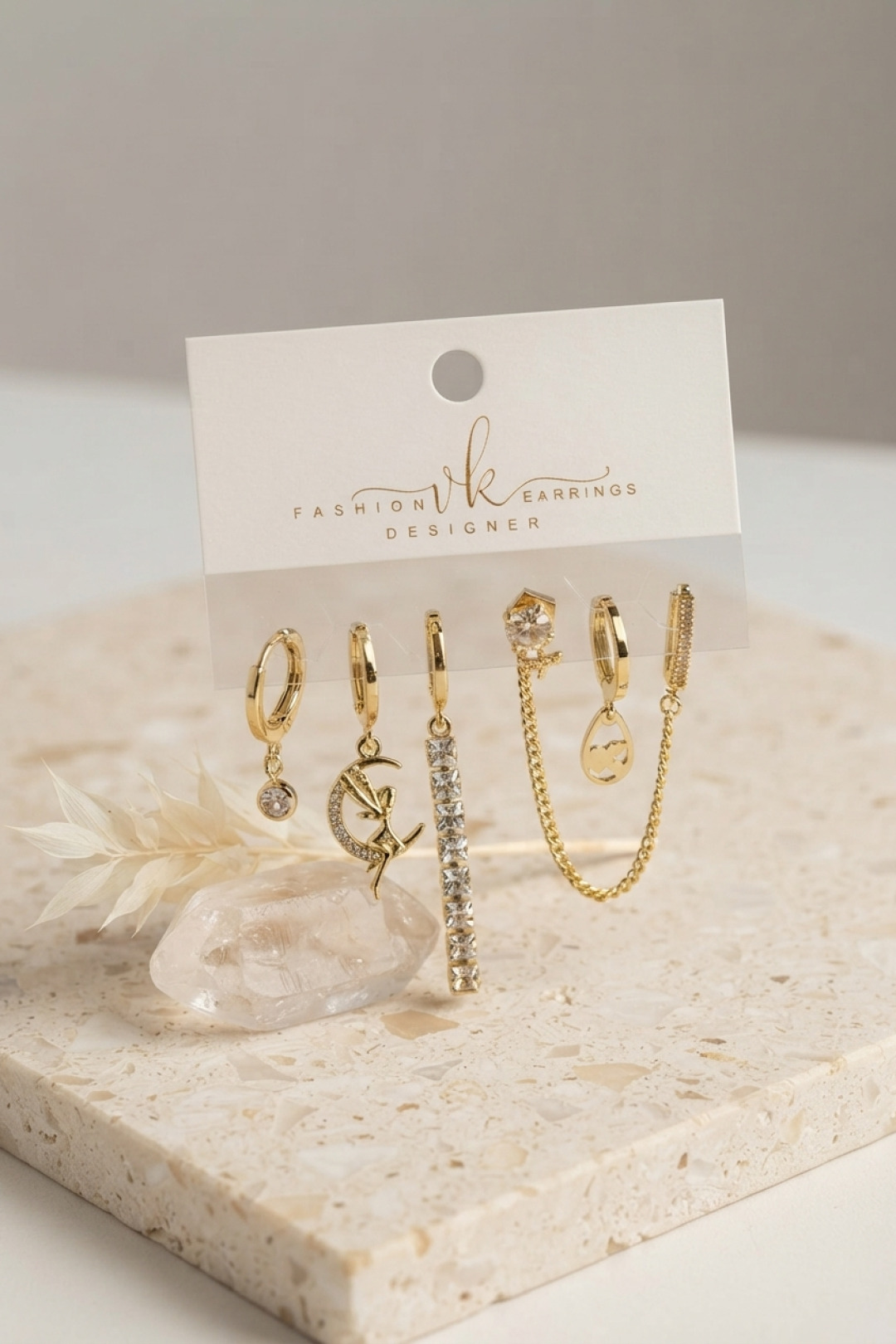 Tegan Gold Renk Pirinç Zirkon Taşlı 6’lı Küpe Set Kombini TG27BKP12130