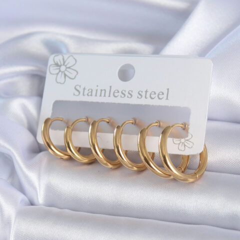Tegan 316L Çelik Gold Renk Halka Model Kadın Küpe Seti TG27BKP7886