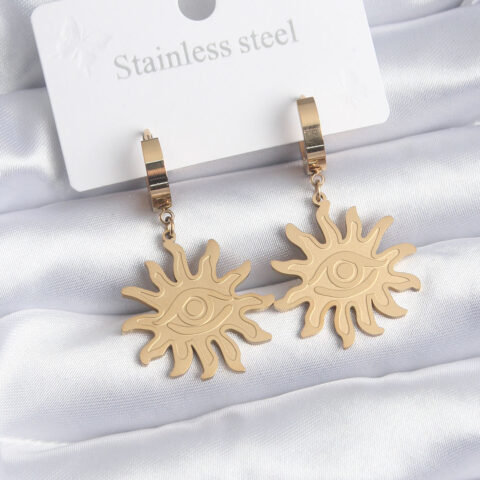 Tegan 316L Çelik Gold Renk Güneş Model Göz İşleme Kadın Küpe TG27BKP8146