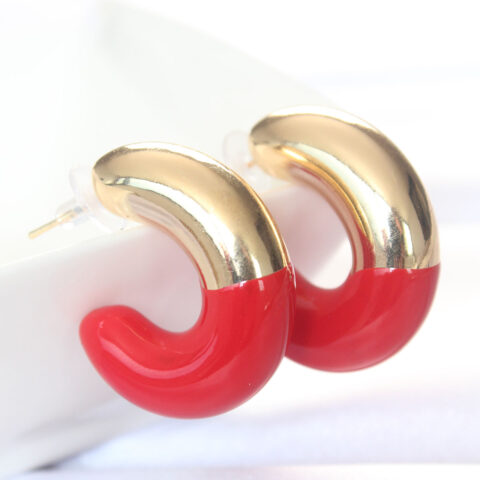 Tegan CCB Kırmızı Gold Çift Renk Küpe TG27BKP8869