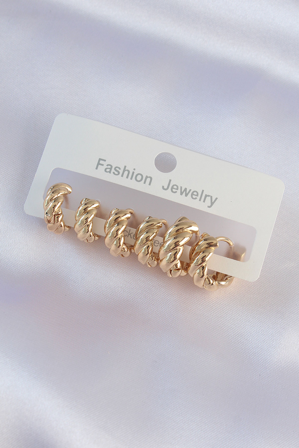 Tegan Pirinç Gold Renk Minimal Tırtıklı Küpe Seti TG27BKP8990