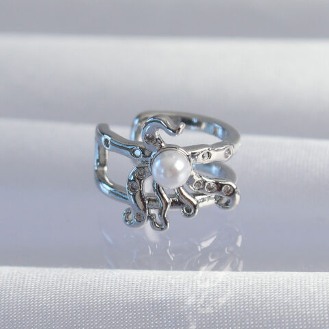 Tegan Pirinç Gümüş Renk İncili Ahtapot Earcuff Küpe TG27BKP9332