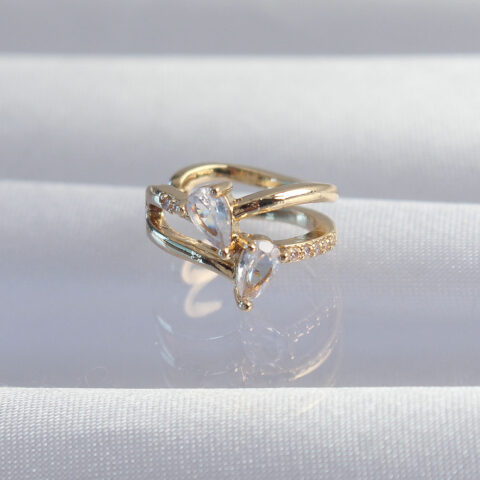 Tegan Pirinç Gold Renk Zirkon Taşlı Damla Earcuff Küpe TG27BKP9335