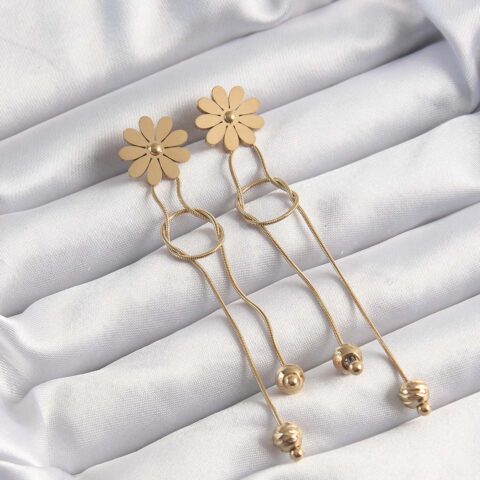 Tegan 316L Çelik Gold Renk Sallantılı Düğüm Model Papatya Küpe TG27BKP9497