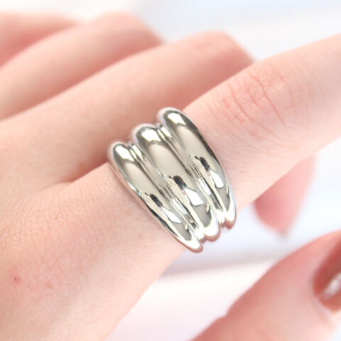 Tegan Silver Renk Ayarlanabilir Çizgili Bombe Yüzük TG27BYK3118