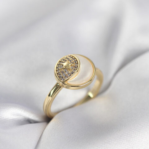 Tegan Ay Yıldız Model Gold Renk Zirkon Taşlı Kadın Yüzük TG27BYK3995
