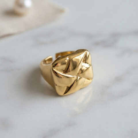 Tegan Geometrik Origami Tasarımlı Ayarlanabilir Gold Renk Yüzük TG27BYK4221