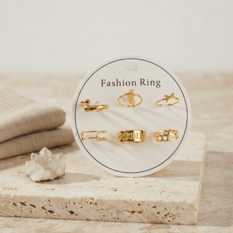 Tegan Gold Renk Pirinç Bohem Detaylı 6’lı Yüzük Seti BYK4309 TG27BYK4309