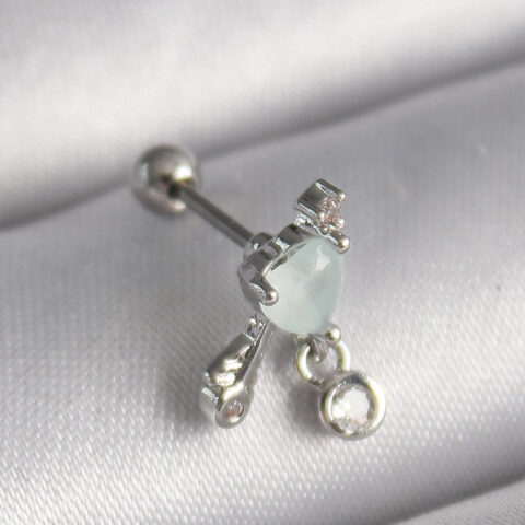 Tegan 316L Çelik Gümüş Renk Beyaz Minelik Kalp Sallantı Zirkon Taş Detay Tragus Piercing TG27PR1229