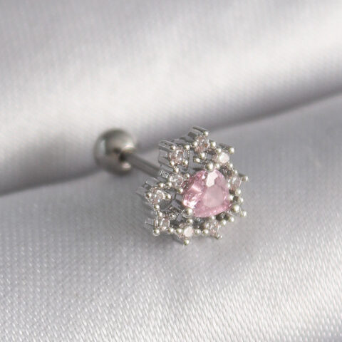 Tegan 316L Çelik Gümüş Renk Zirkon Taşlı Kalp Tragus Piercing TG27PR1243
